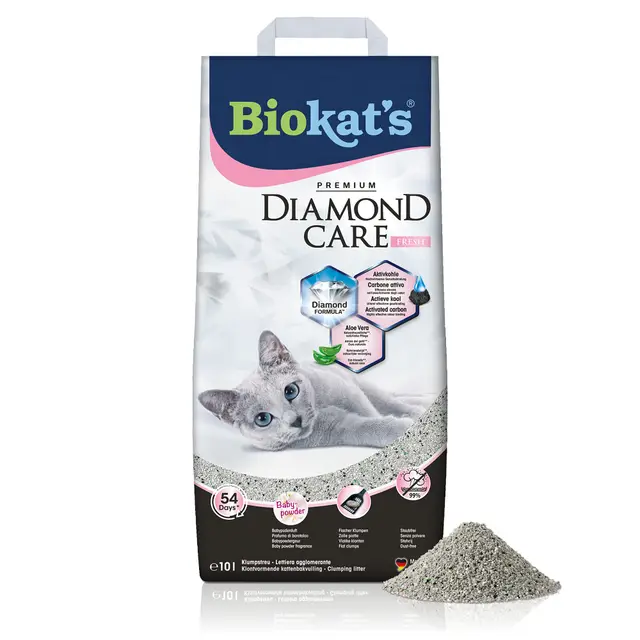 Biokat's Diamond Care Fresh, con fragancia - Arena fina con carbón activo y aloe vera 1 saco (1 x 10 l)