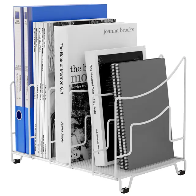 EasyPAG 5 Compartimentos Metal Vertical Estante Revistero A4 Organizador Escritorio Soporte Archivador Almacenamiento Documentos Clasificador Papeles Bandeja Cartas,Blanco