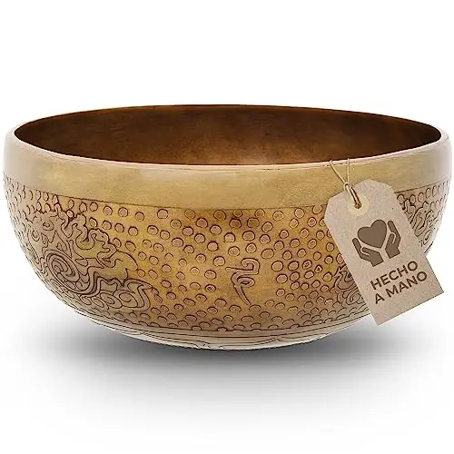 Cuenco tibetano con grabado de la flor de la vida para yoga, meditación y relajación, diámetro 20 cm, 1.100 g, superficie antigua, hecho a mano tradicionalmente …