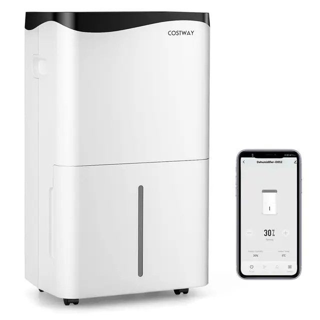 COSTWAY Deshumidificador Móvil, 50L/Día, Pantalla LED con Depósito de 5L, 4 Modos, 24h Temporizador, 2 Velocidades, Auto-Apagado, Deshumidificador Silencioso para Dormitorio Sala de Estar (50L/Day)