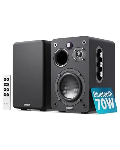 MAJORITY D70X Altavoces Autoamplificados Bluetooth | 70W 2.0 Monitores de Estudio con Conos Fibra de Carbono | Altavoz HiFi con HDMI ARC | Altavoces Activos Mando a Distancia con EQ (Negro)