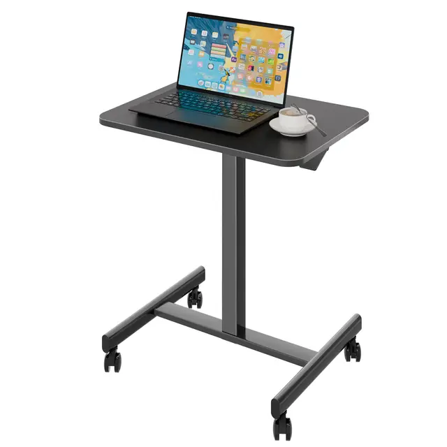 BONTEC Escritorio de pie móvil 65x48 cm con 4 Ruedas Giratorias, Ajustable en Altura, Mesa para Cama, Escritorio Portátil para Oficina y Sala de Estar, Mesa Multifuncional con Ruedas para Dormitorio