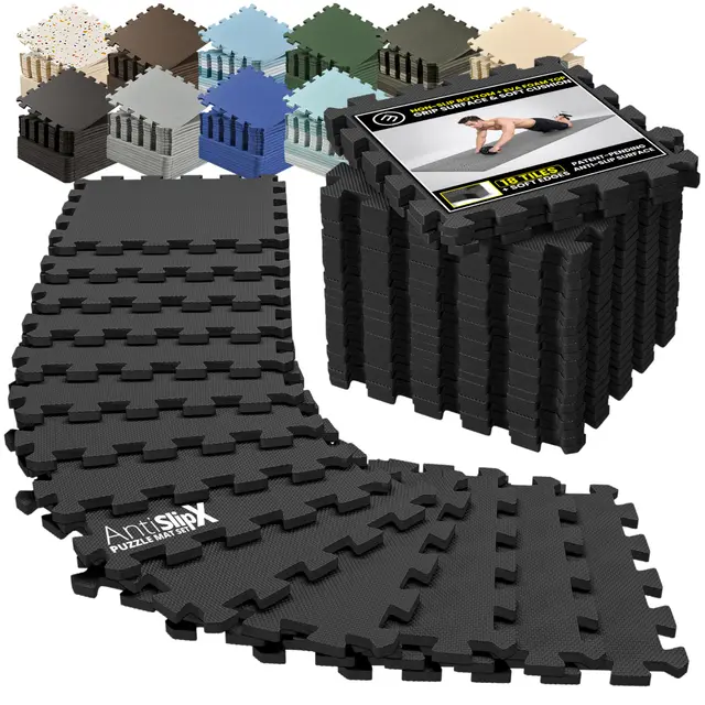 Esterilla Fitness Puzzle AntiSlipX para Suelos de Gimnasio | Set de Protección Goma Espuma Losas Caucho para Máquinas de Deporte, Alfombrilla Protector Expandible Tatami Tapiz Alfombra Colchonetas Gym
