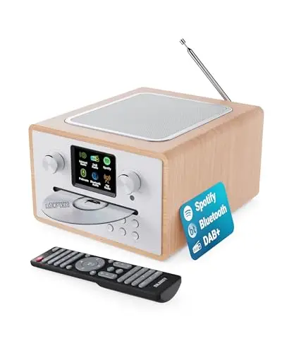MAJORITY Homerton Radio Internet con Reproductor de CD | Radio WiFi con Dab+, Bluetooth y Despertador | Spotify Connect, Podcasts, FM, 90 Preajustes | EQ Personalizado y Mando a Distancia (Roble)