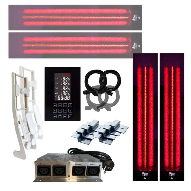 SET radiador de calor de profundidad sin marco InfraROTmed MAX + icono de control 4 TOUCH, calentador infrarrojo para sauna y cabina de infrarrojos, radiador de espectro completo (2x500W + 2x1300W SW