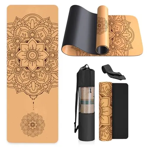 Ecologica Esterilla Yoga Antideslizante - Colchoneta Yoga de Corcho Natural, Incluye Correa de Hombro y Bolsa de Transporte,Para Yoga y Pilates,Esterilla Deporte - Yoga Mat 183 x 61CM