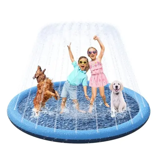 YAUNGEL Piscina Perros, 170cm Splash Pad, 0.55 mm de Grosor, Duradero Piscina Perros Grandes, Salpica de Jueg Agua para Actividades Juegos Aire Libre para Niños Familiares/Jardín