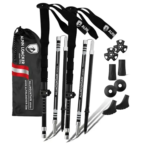 Alpin Loacker Bastones de Trekking Plegables en Carbono y Aluminio | Ligeros, Resistentes y Regulables, Multiusos para Alpinismo, Nordic Walking, Esquí y Trail Running