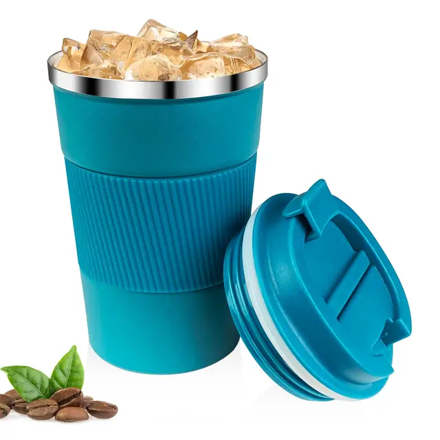 Relota Taza de Café 380mL Azul, Termo para Llevar 304 Acero Inoxidable Reutilizable, Vaso Termico Antigoteo para Coche, Hermético para Frío y Caliente, Leche y Té