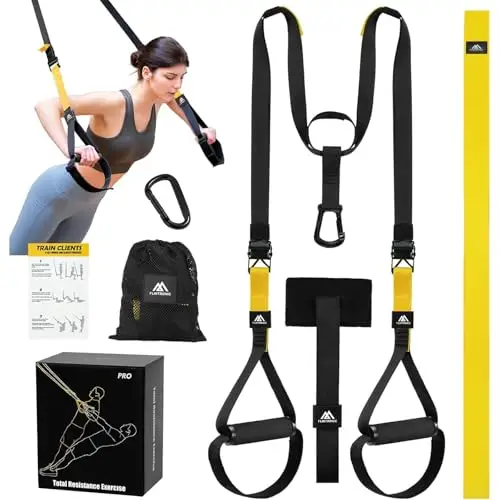 flintronic Juego de Entrenamiento en Suspensión, Correas de Entrenamiento en Suspensión con Asas y Guía de Entrenamiento, para Entrenamiento en Casa y Entrenamiento de Fuerza (Amarillo)