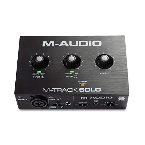 M-AUDIO M-Track Solo Interfaz de Audio USB, Tarjeta de Sonido para Grabaciones, Transmisiones y Pódcasts con Entradas XLR, Línea y DI, Paquete de Software Incluido