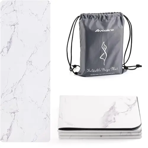 Avoalre Esterilla Yoga Antideslizante Plegable con Guijarro Grano Colchoneta Yoga Antideslizante Alta Densidad de Grosor Fácil de Doblar para Fitness Yoga Pilates Blanco 173x61X0.3CM