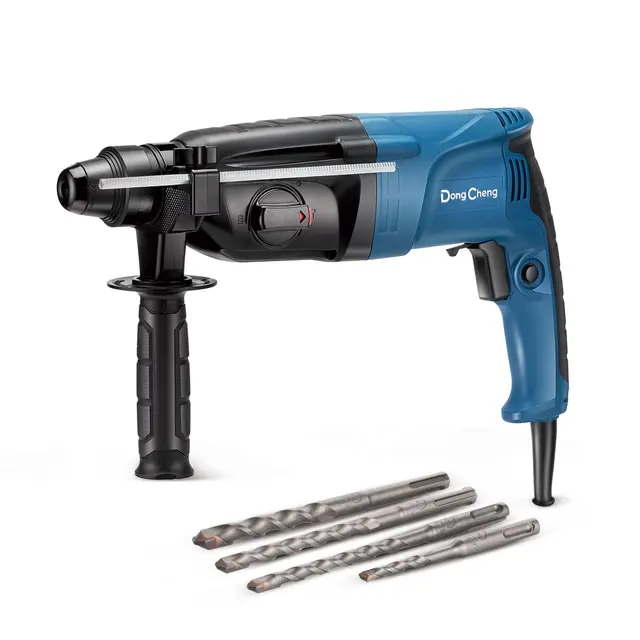 DongCheng martillo perforador 800W, energía de impacto 2.8 J, velocidad de ralentí 0-1200U/min, con 4 brocas SDS plus, 26 mm, taladro 4 en 1, martillo de demolición, mango antivibración