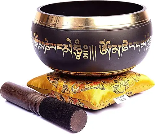 Himalayan Bazaar Juego de Cuenco Tibetano con Sonido Para Meditar, Cuenco Tibetano Elaborado a Mano Fácil de Tocar, Con Sonidos Para Hacer Yoga y Alinear Los Chacras