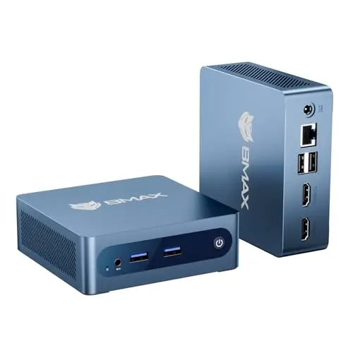 BMAX B1Plus Mini PC Win 11, Intel Celeron J3355(hasta 2,5 GHz) 6 GB LPDDR3, 128 GB eMMC SSD, Mini Ordenador de Sobremesa, Micro PC,WiFi 5, BT5.0, 4K@60HZ UHD Dual Display para Oficina