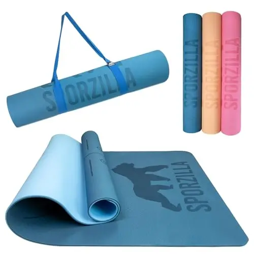 Esterilla Premium de Fitness y Yoga, extra ancha de 80 cm, grosor de 8 mm, antideslizante y atóxica, con líneas guía