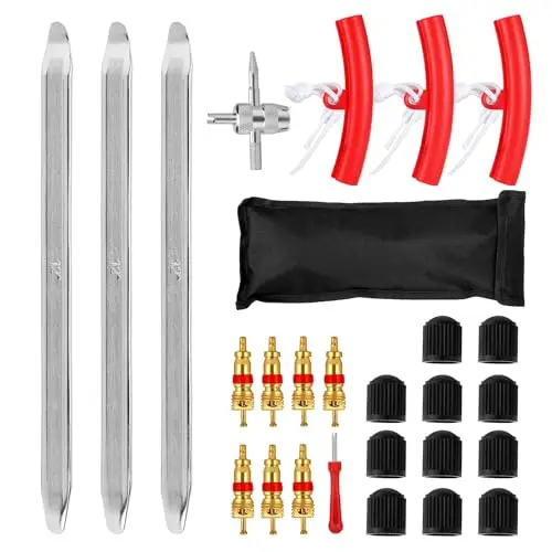 27 palancas de neumáticos, 30 cm, Hierro de Montaje, con Protectores de llanta de 3 Ruedas, Herramienta de Montaje de neumáticos para Moto, Bicicleta, Coche, Scooter