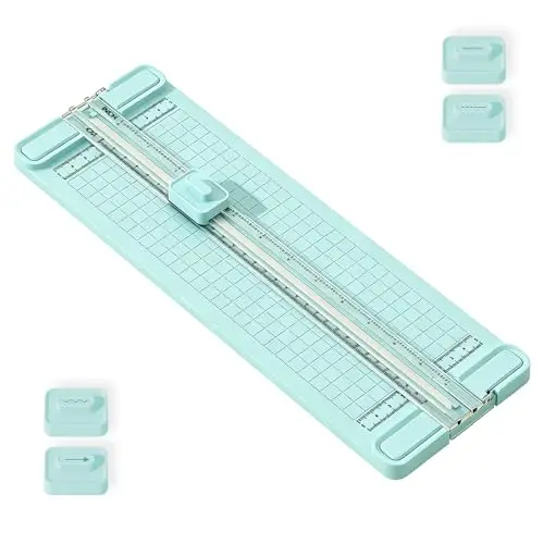 Cizalla Papel A4 4 en 1, Cortadora de Papel 310 mm con Regla CM/INCH y 4 Cabezales Reemplazables, Corte Recto, Punteado, Ondulado, Hendido, Manualidades