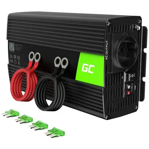 Green Cell® 1000W/2000W 12V a 220V/230V Onda sinusoidal modificada Inversor de Corriente DC AC Power Inverter Transformador de Voltaje para Coche Camion con Puerto USB y Pinzas de conexión a batería