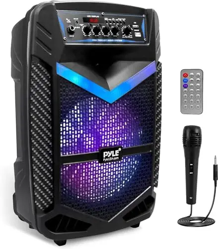 Pyle sistema de altavoces, PA, 600W, Bluetooth, portatil, recargable, exteriores, subwoofer de 10”, Tweeter de 1”, función de grabación, micrófono, luces de fiesta, Radio USB/SD