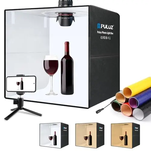 Puluz - Caja de luz para fotografía portátil, caja de fotos luminosa, gran kit de tienda para cabina de fotos con 160 LED regulable, 12 lienzos de color