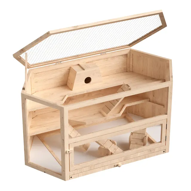 Jaula para roedores caseta Madera con 3 Niveles, Cierre abatible y Ventana 115x60x58cm hámster ratón