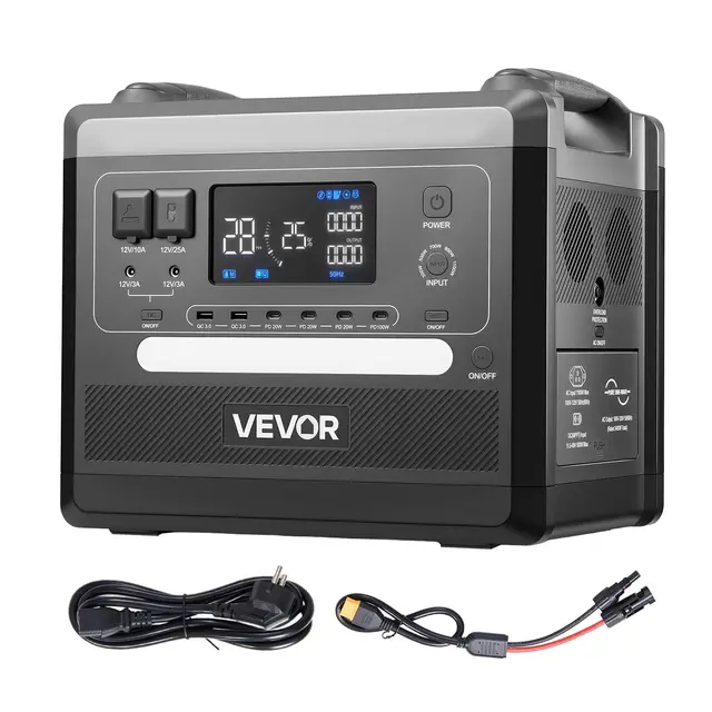 VEVOR Estación de Energía Portátil 2160 Wh, Generador Solar 2400 W, para Camping, Vehículos y Actividades de Ocio, 10 Puertos de Salida, Potencia de Entrada Ajustable, Panel Solar no Incluido