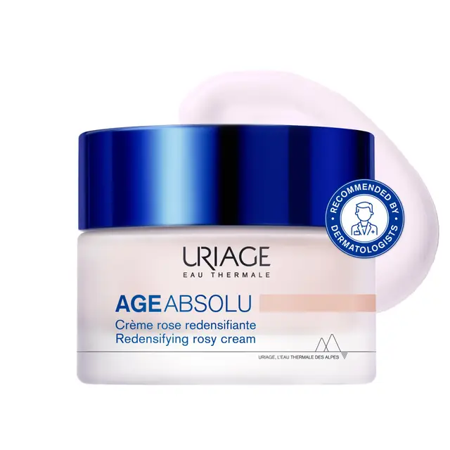 URIAGE AGE ABSOLU Crema Antiedad con RETINOL, ÁCIDO HIALURÓNICO y VITAMINAS C&E - Procolágeno X6 - Reduce arrugas, textura cremosa rosada, luminosidad instantánea - Patente exclusiva
