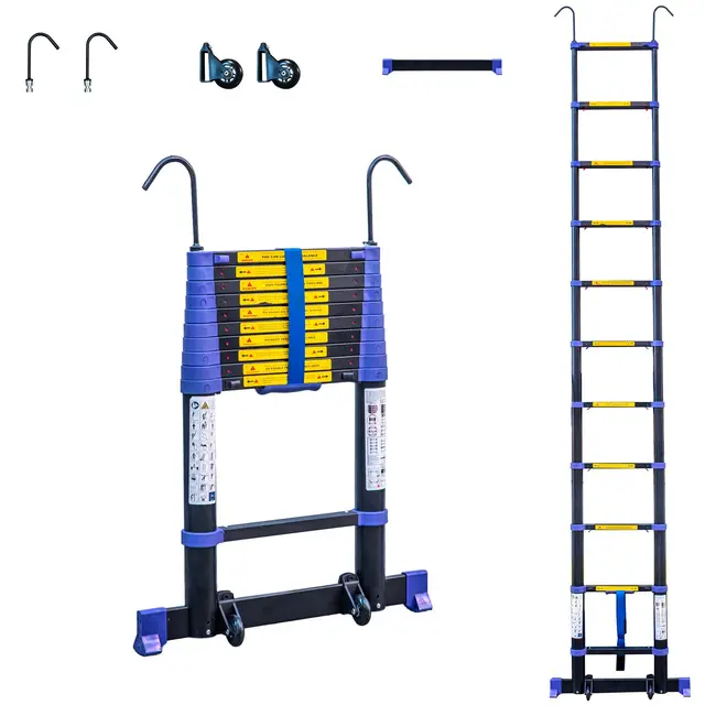 HOSTRÖM Escalera telescópica 3,2m TELESCOVA10+, Aluminio, Plegable, Extensible, Multi-función, Altura de Trabajo máx 4,1m, Ganchos Desmontables, Garantía de 5 años.