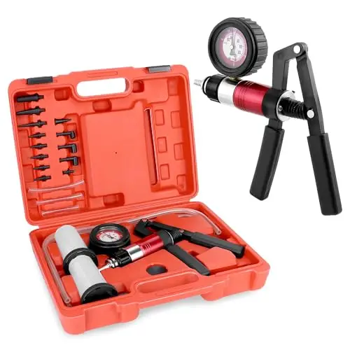 QWORK® Kit de Purga de Frenos de Vacío con Bomba de Vacío, Manómetro y Adaptadores Universales - para Automóviles, Camiones y Motocicletas