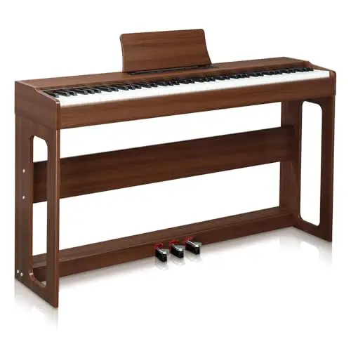 LEADZM Piano digital de 88 teclas, teclado totalmente pesado, piano electrónico con USB MIDI, audio Bluetooth y altavoces estéreo, 128 tonos y ritmos, sistema de 3 pedales (color negro nogal)