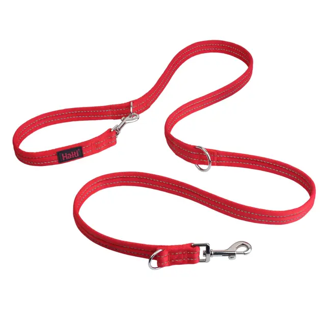 Correa doble HALTI: correa de perro multifuncional para entrenar y pasear con tu perro. Ligera y acolchada con neopreno. Apta para cachorros (talla grande, roja, 2 m)