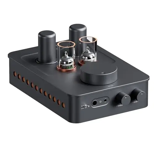 Fosi Audio GR70 Preamplificador de Auriculares, Auténtico Amplificador a Válvulas con Vacío 5654W*2 y 6AC7*2, Mini Preamplificador HiFi para Audio Doméstico, Compatible con Impedancia de 16-300 Ohmios