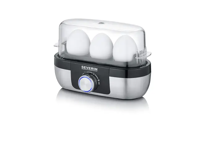 SEVERIN Cuecehuevos con Control de Tiempo de Cocción, 270 W, Capacidad de hasta 3 Huevos, Acero Inoxidable Cepillado/Negro EK 3163