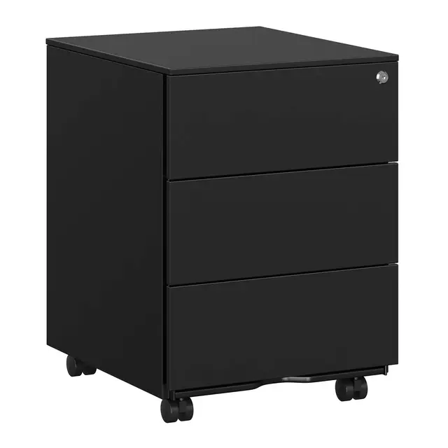 SONGMICS Cajonera, Archivador Móvil, Armario Metálico, Soporte para Impresora, con Cerradura, 3 Cajones, Premontado, Oficina, Oficina Casa, 45 x 39 x 54 cm, Negro Mate OFC63BK