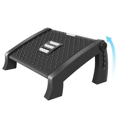 Reposapies de Oficina, Reposapiés Ergonómico para Escritorio con Función de Masaje, 6 Reposapiés de Altura Ajustable Antideslizantes para Oficina