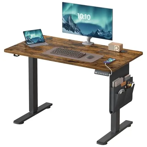 SONGMICS Escritorio Eléctrico, Regulable en Altura, 100 x 60 cm, Regulación Continua, 4 Alturas de Memoria, Puerto USB-C, Marrón Rústico LSD130KD01