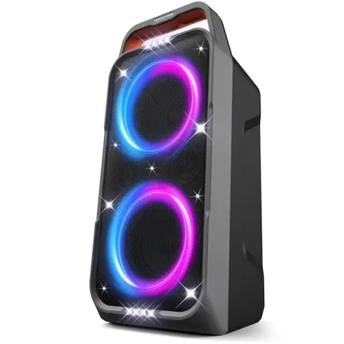 Foxdawn Altavoz Bluetooth Portátil Potente, 240W Peak Sonido Fuerte, Super Bass, Altavoces Inalámbricos Portátiles Grande 15H de Juego, Carga Rápida, TWS, Luces Geniales, para Fiestas, Camping, Playa