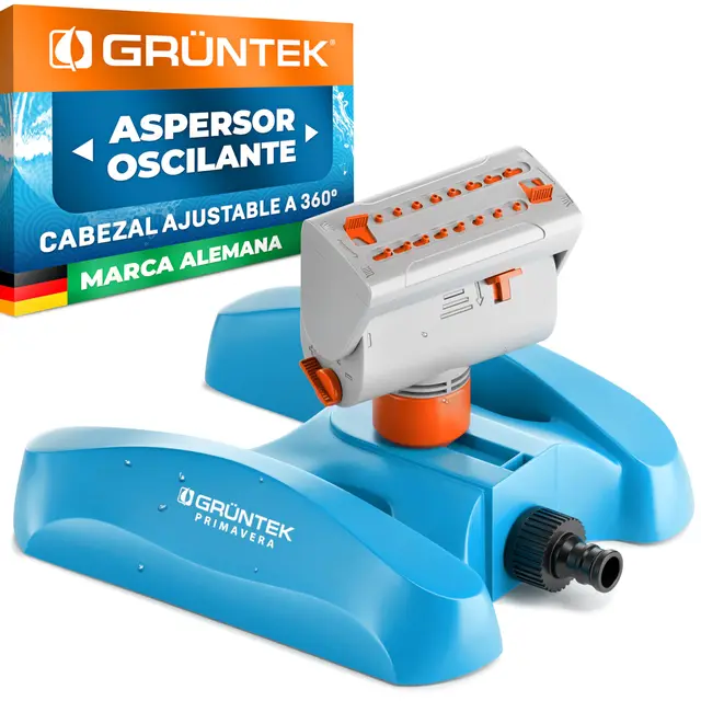GRÜNTEK Aspersor de Riego Césped Ajustable 360° - Aspersor Oscilante regar Jardín y Superficies Angulares - Apersores Giratorio Gran Alcance.