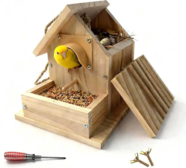 Nido para pájaros, casita para pájaros, nido para herrerillos, petirrojos, aves, comedero para pájaros, madera, para colgar, resistente a la intemperie, DIY, jaula para herrerillos, pájaros pequeños
