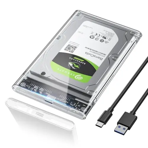 POSUGEAR Carcasa Disco Duro 2,5, 6Gbps USB C 3.1 Gen 2 Caja Disco Duro para HDD SSD SATA I/II/III de 7mm y 9.5mm de Altura con Cable USB, Sopporta UASP&TRIM, no Requiere Herramientas-Transparente Caja