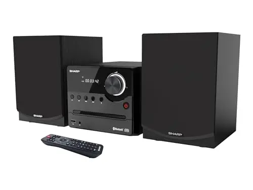 Sharp XL-B512(BK) Microcadena Sound System Estereo con Radio FM, Bluetooth v5.0, CD-MP3, reproducción USB, Altavoces de Madera y 45W Color Negro