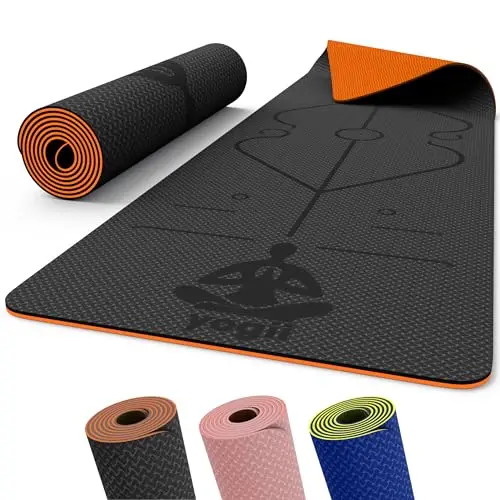 Yogii Esterilla de Yoga 6 mm Antideslizante - Esterilla Fitness de TPE para Yoga, Pilates y Entrenamiento en Casa - Esterilla Deportiva con Líneas de Alineación - Mujer y Hombre