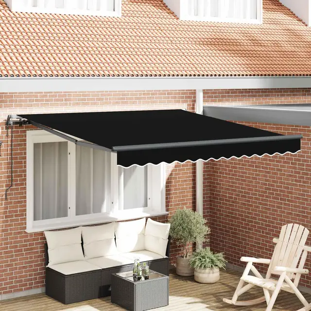 Brokky Toldo Motorizado 3X 2.5 m con Mando a Distancia Toldo de Exterior Terraza Enrollable con Manivela Marco de Aluminio para Terraza, Jardín-Negro-300 x 250 cm
