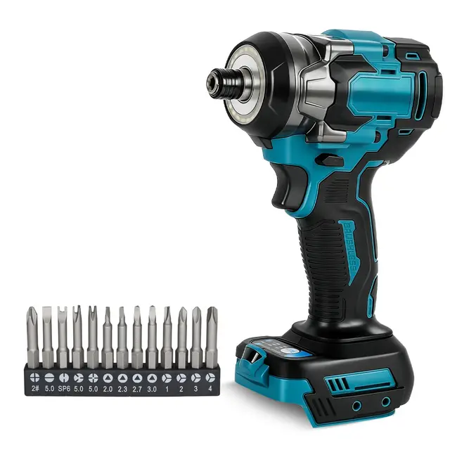 Roadtime - Taladro atornillador de percusión inalámbrico (1/4", batería Makita 18V (sin batería), 2400R, varilla hexagonal sin escobillas 450N, 3 velocidades y 2 velocidades invertidas, con LED y 13