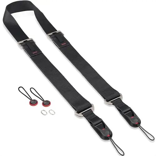 Sunya Correa de Cámara con Hebilla Liberación Rápida. Hecho de nylon de avanzado, ajustable con una sola mano, compatible con todas las cámaras, capacidad máxima de carga de 90 kg.