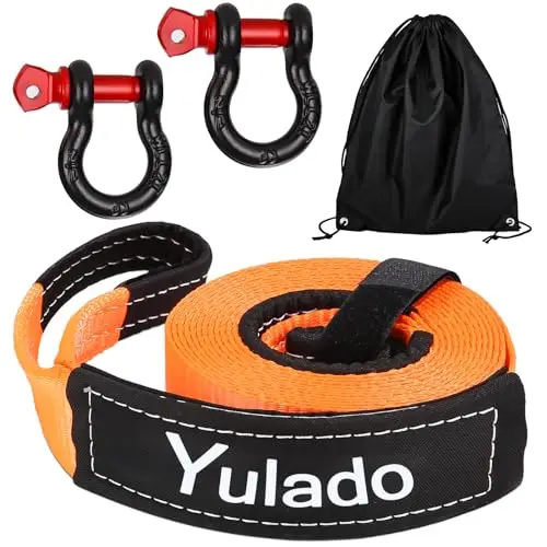 Yulado Remolque Coche Eslinga, Cuerda De 5m x 5cm 10T, con Grillete de Alta Resistencia de Rotura de 26,455 LBS, 1 Bolsa De Almacenamiento Negra, Automóvil, Camión,SUV, Tractor, Conjunto Todoterreno