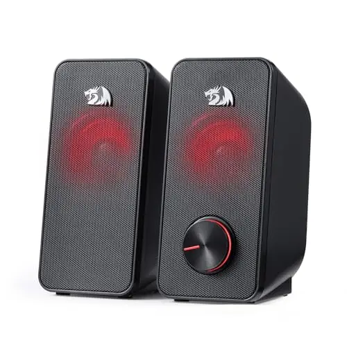 Redragon GS500 Altavoz para Juegos de PC, Altavoz estéreo para computadora de Escritorio de 2.0 Canales con retroiluminación roja, Bajos de Calidad y Sonido nítido, Alimentado por USB