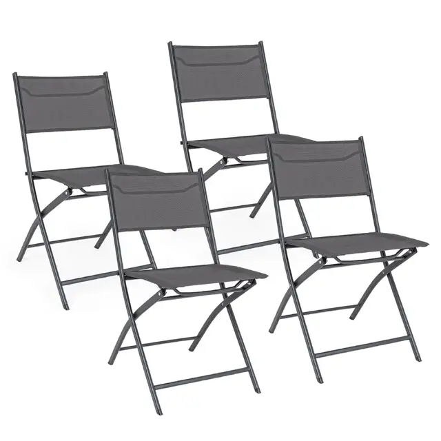 Baroni Home Juego de 4 sillas de exterior plegables, asiento de jardín plegables con tejido impermeable y transpirable, para balcón, terraza y camping, 45 x 45 x 80 cm (gris)