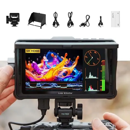 VILTROX DC-550 Pro II 5,5" Monitor de Campo para Cámara de Pantalla Táctil, 1400 nits DSLR Monitor con HDMI 4K, Función piel de Cebolla, Control de Cámara USB/Wi-Fi, LUT 3D, Visera Solar y Batería